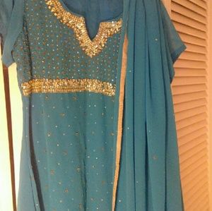 90%off Turquoise frock design kameez!